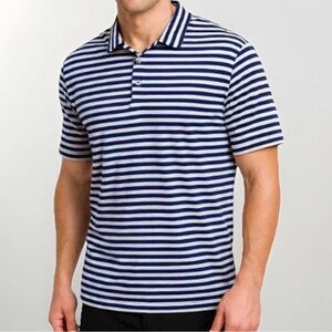 RLX Polo Ralph Lauren Men XL White Light Blue Striped Short Sleeve Wicking Shirt